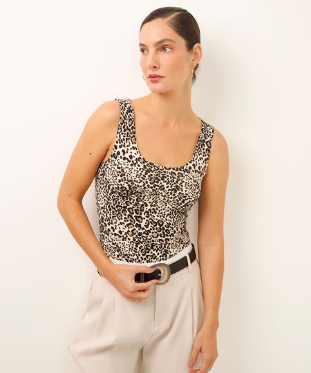 regata alça larga animal print marrom P