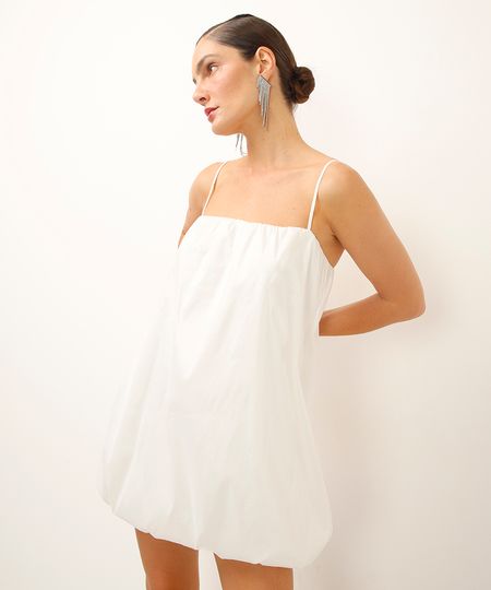 vestido curto balonê alça fina off white M