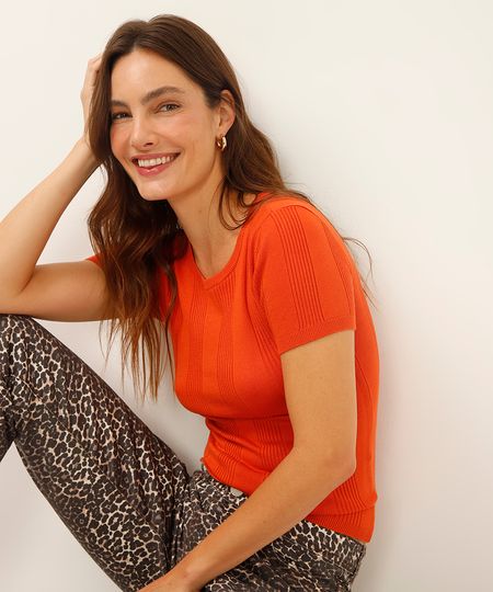 blusa com viscose canelada laranja P blusa com viscose canelada laranja P