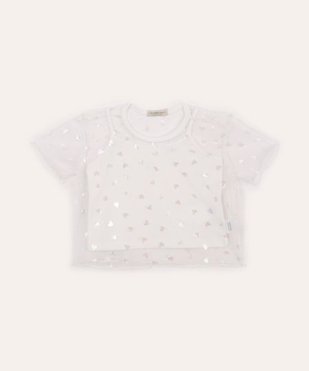 blusa de tule infantil coração holográfico off white 6