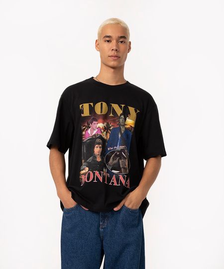 camiseta de algodão manga curta oversized scarface preto PP camiseta de algodão manga curta oversized scarface preto PP