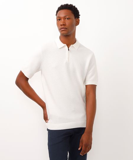 polo texturizada com zíper manga curta off white G