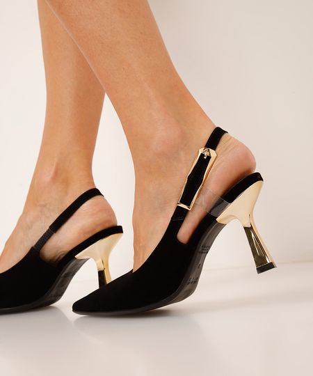 scarpin bico fino salto alto metalizado oneself preto 35 scarpin bico fino salto alto metalizado oneself preto 35