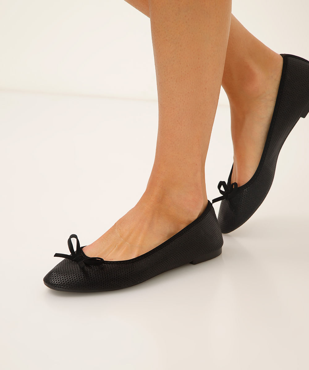 sapatilha bico redondo com brilho oneself preta