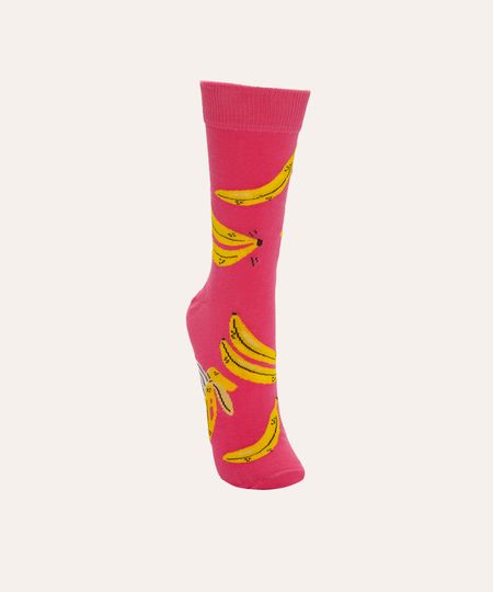 meia cano longo bananas rosa 37-40