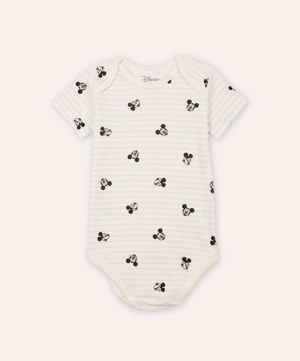 body de algodão infantil mickey listrado off white