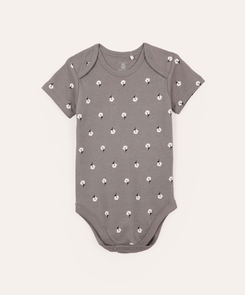 body de algodão infantil floral cinza