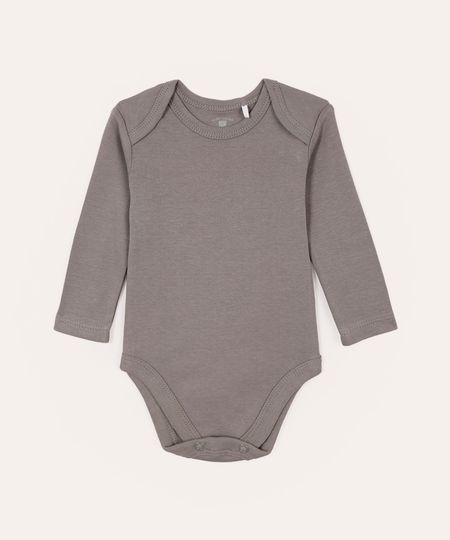 body de algodão infantil manga longa cinza 3-6