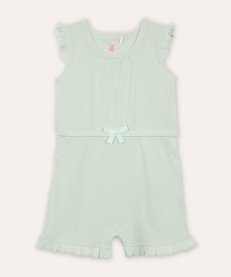 macacão curto infantil lacinho e babado verde 9-12 macacão curto infantil lacinho e babado verde 9-12