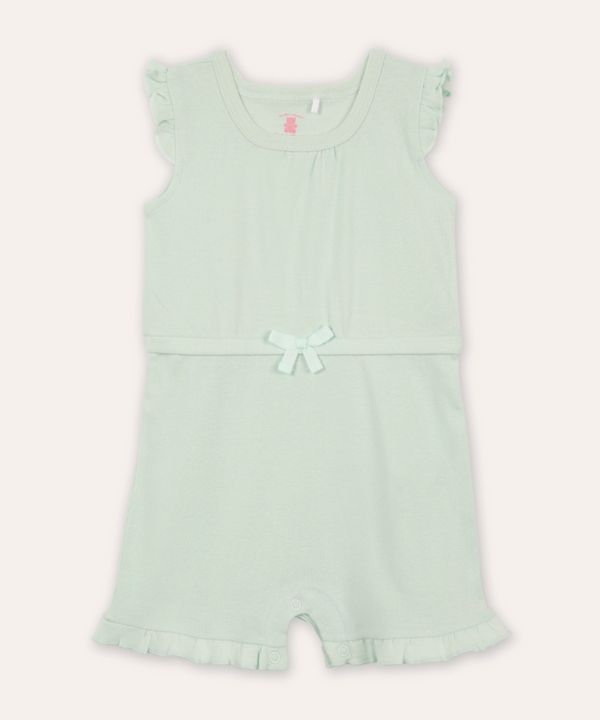 macacão curto infantil lacinho e babado verde 3-6