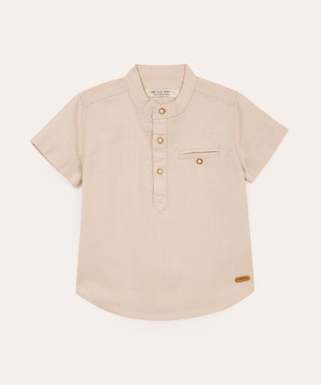 camisa infantil manga curta gola padre com bolso bege 3