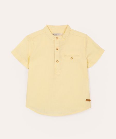 camisa infantil manga curta gola padre com bolso amarela 5