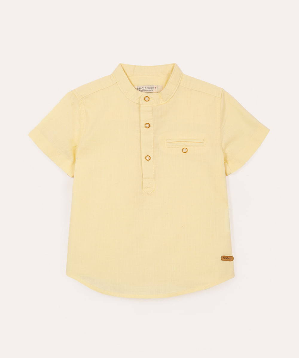 camisa infantil manga curta gola padre com bolso amarela