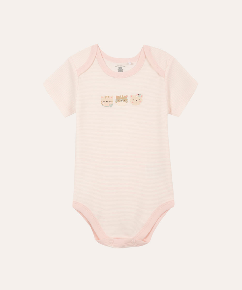 body de algodão infantil gatinhos listrado rosa