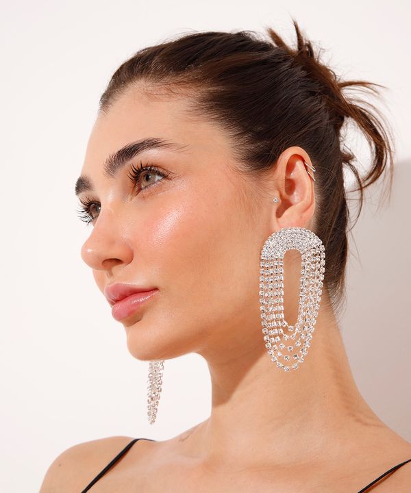 brinco de strass mindset prateado UNICO