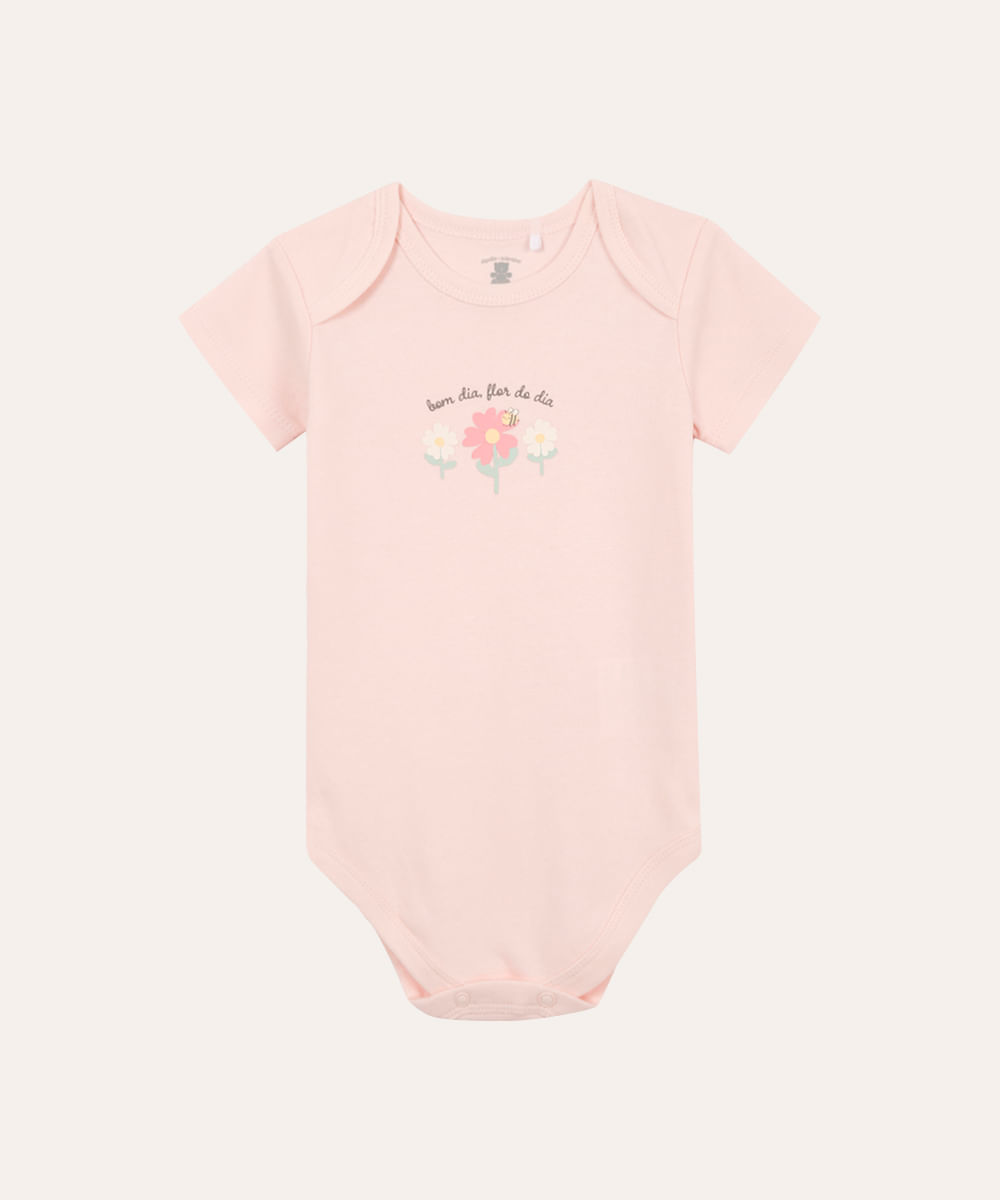 body de algodão infantil bom dia flor do dia rosa