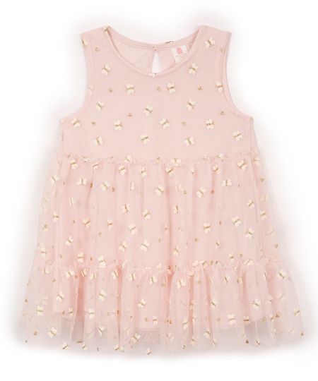 vestido de tule infantil borboleta com brilho rosa 0-3