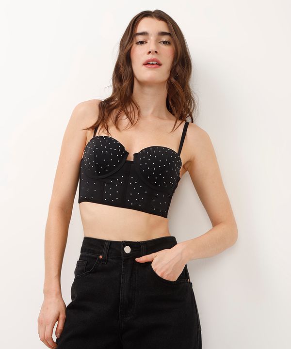 sutiã cropped meia taça com brilhos preto 42