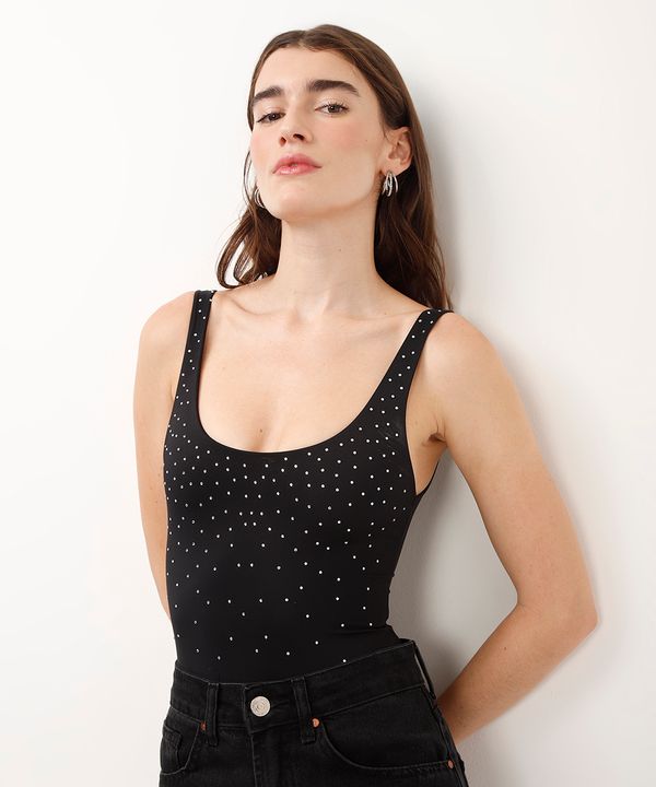 body de poliamida com brilhos preto P