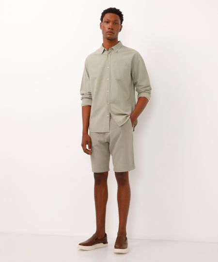 bermuda reta de alfaiataria com linho - verde médio 42 bermuda reta de alfaiataria com linho - verde médio 42