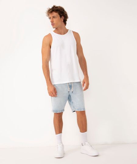 bermuda jeans com cordão azul claro 38