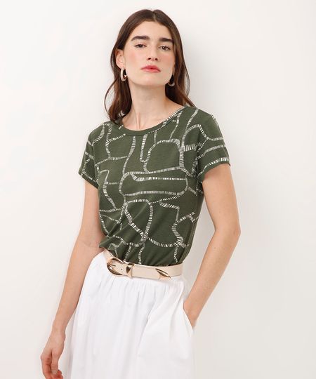 blusa de viscose geométrica com botões verde PP