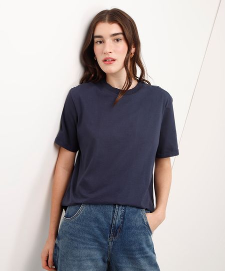 camiseta básica de algodão decote redondo azul PP camiseta básica de algodão decote redondo azul PP