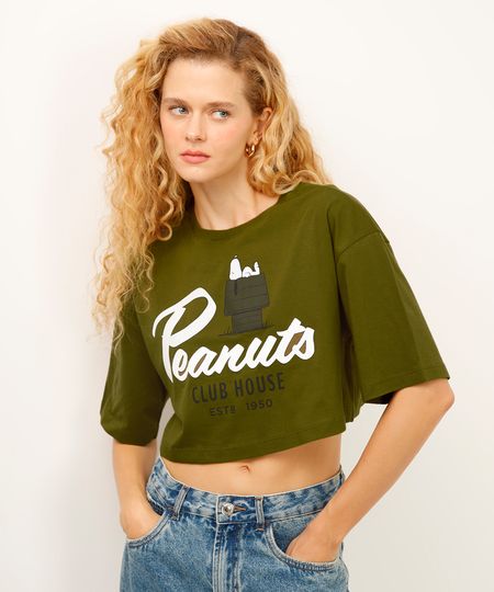 cropped de algodão snoopy verde M