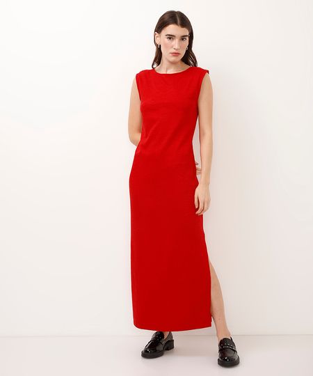 vestido longo de algodão com fendas vermelho G vestido longo de algodão com fendas vermelho G