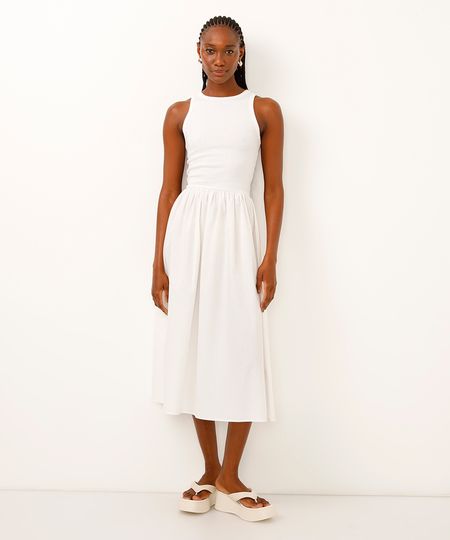 vestido midi evasê branco P vestido midi evasê branco P