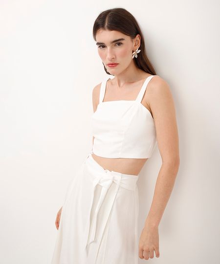 cropped com linho alça fina off white G cropped com linho alça fina off white G