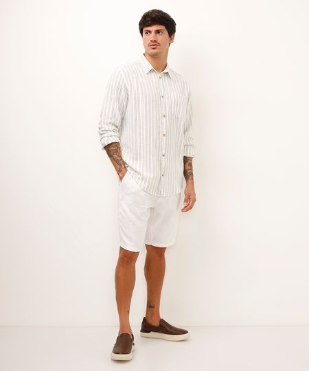 bermuda reta com linho - off white 40