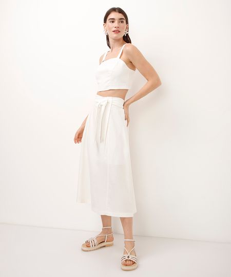 saia midi evasê com linho off white 38 saia midi evasê com linho off white 38