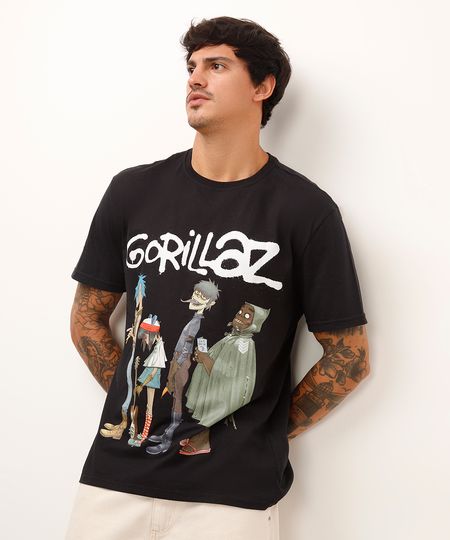 camiseta de algodão gorillaz preta P