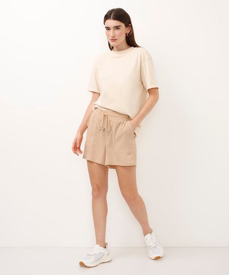 short curto cós com cordão texturizado bege PP
