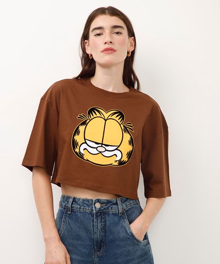 cropped de algodão garfield marrom P