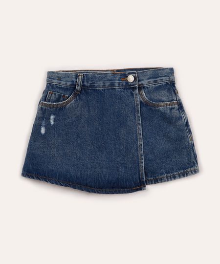 short saia jeans juvenil transpassado azul 4 short saia jeans juvenil transpassado azul 4