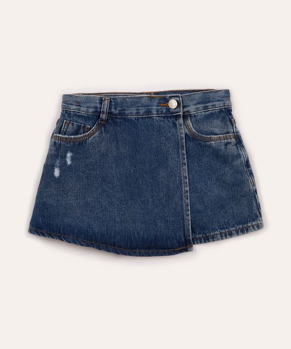 short saia jeans juvenil transpassado azul 8