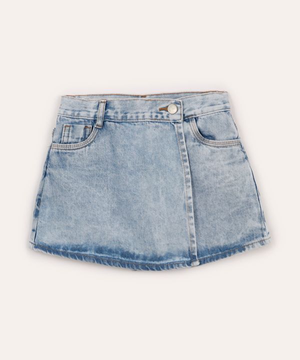 short saia jeans juvenil transpassado azul 8