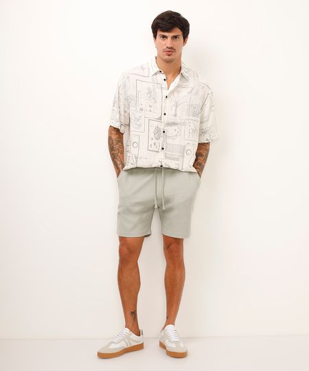 bermuda relaxed de algodão texturizada verde M bermuda relaxed de algodão texturizada verde M