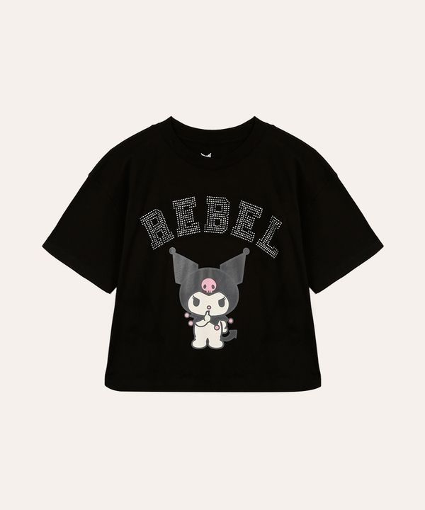 camiseta de algodão infantil kuromi com brilhos preta 10