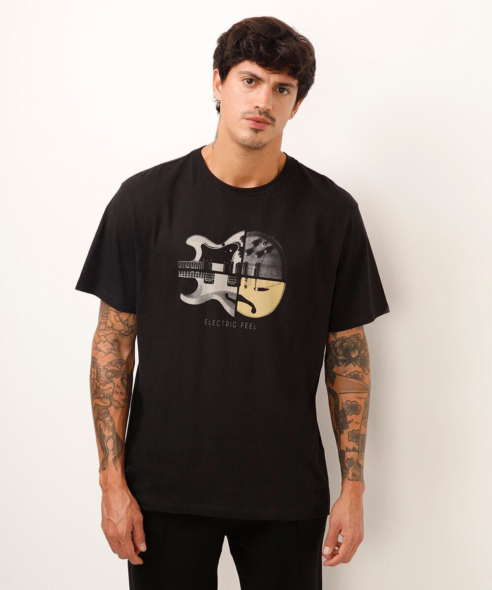 camiseta comfort de algodão electric feel - preto
