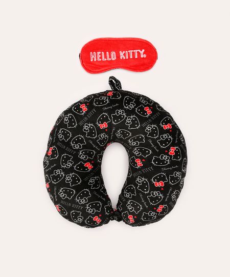 kit apoio de pescoço hello kitty com máscara preto UNICO
