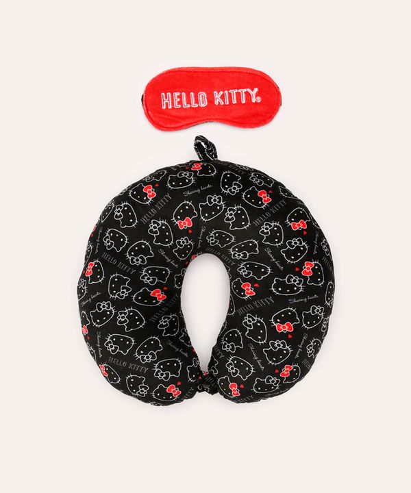kit apoio de pescoço hello kitty com máscara preto UNICO