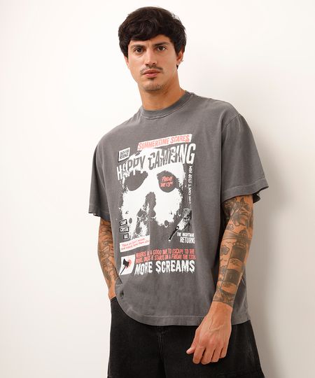 camiseta de algodão sexta feira 13 cinza M