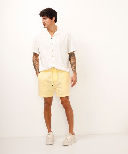 bermuda reta masculina de sarja com elástico amarela G bermuda reta masculina de sarja com elástico amarela G
