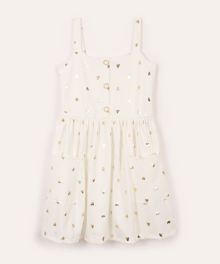 vestido infantil texturizado corações off white 8