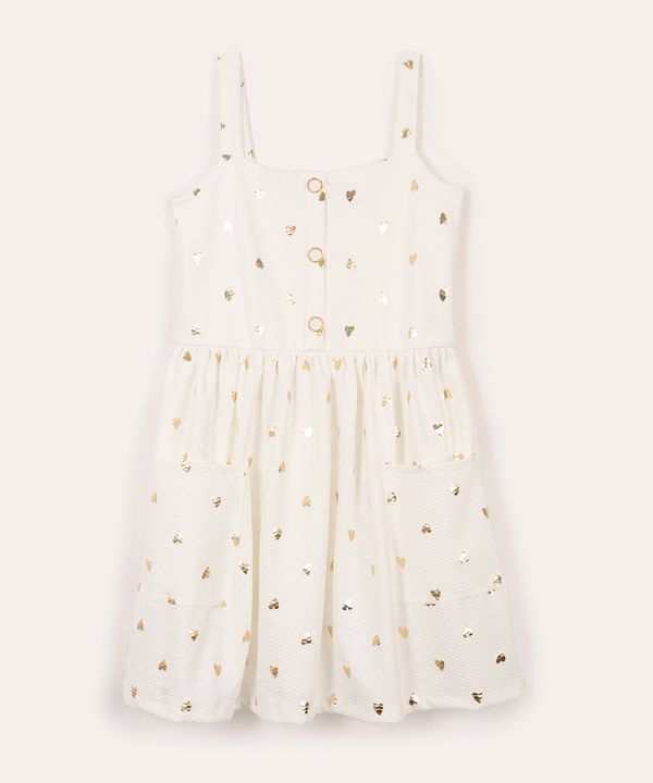 vestido infantil texturizado corações off white 8