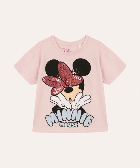 blusa infantil de algodão minnie laço paetê rosa 2