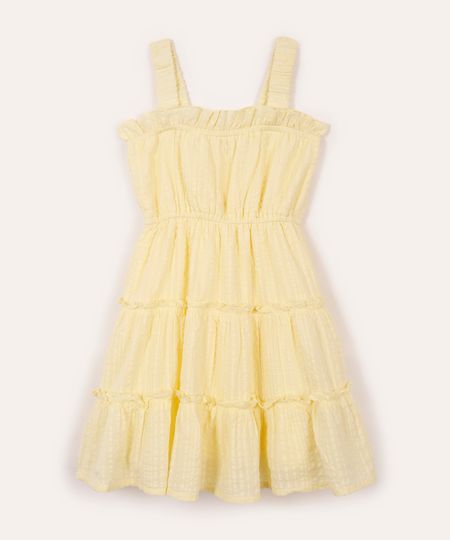 vestido curto infantil de algodão texturizado  amarelo 12